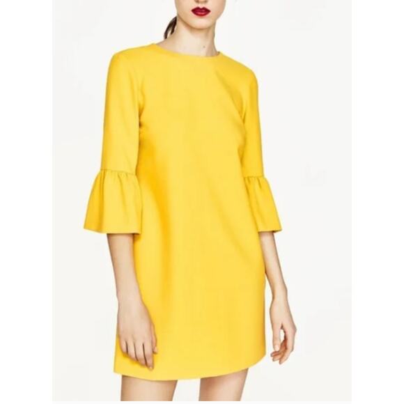 Zara Woman Dress Womens Extra Small Yellow Bell Sleeve Shift Mini - Picture 1 of 9